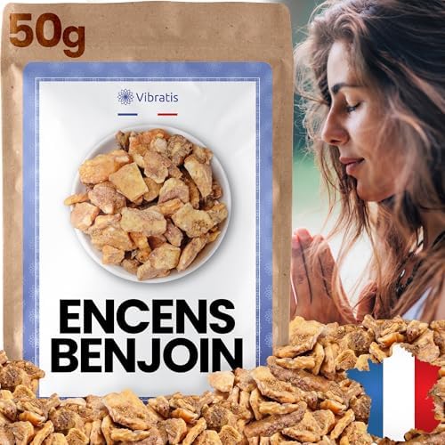 Vibratis encens Benjoin Naturel 50g - Encens en grains verse la purification de Maison - Apporte la Chance Aux Commerces - Idéal pour la méditation et relaxation