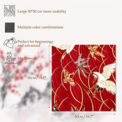 Souarts Lot de 5 Tissus en Coton pour Patchwork - Style Japonais - Tissu décoratif - Pour les Vêts, Le Bricolage, Les Loisirs Créatifs - Rouge - 50 x 50 cm - Image 7