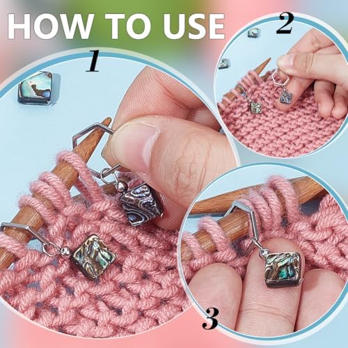 Benecreat 10 Marqueur de Maille Carré en Coquille d'Ormeau pendentif coquilage Avec Anneau de Liaison hexagonal en acier inoxydable 304 Marqueur de Maille verrouillable pour tricot et crochet - Image 4