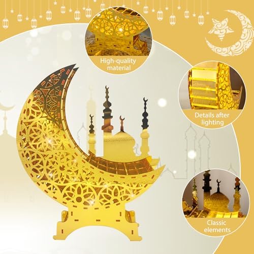 Décoration du Ramadan - Bougeoir Aïd Ramadan Mubarak - Décoration de Table - Lune - Bougeoir Aïd Mubarak - Décoration de table - Ornement Ramadan pour la décoration du Ramadan (C) - Image 3