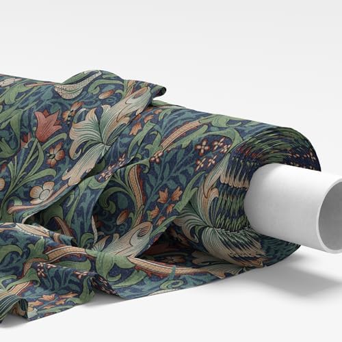Tissu Imprimé William Morris - Bleu Lys Dore - Coussin de Rideau d'Ameubliment 100% coton