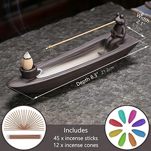 Changwanna Porte Encens Cascade Grenouille - Bateau Brûleur Encens Baton Avec 12 Encens Cone & 45 Agarwood Bâtonnets d'Ences Pour Accessoire De Zen Decoration Salon Fontaine Interieur Yoga Meditation - Image 4