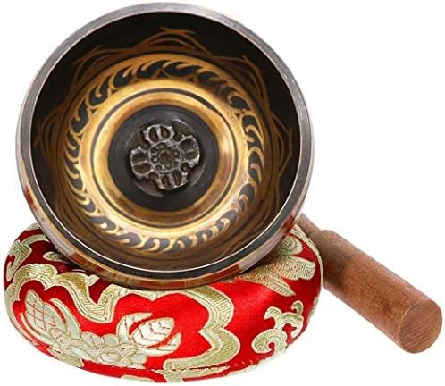 Exqline bol chantant tibétain avec artisanal coussin et mailet, couler yoga méditation prière relaxation soulagement de stress et anxiÉté guérison par le chakra, décoration de Maison, cameau exquis