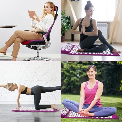 ACUPRESSION BULZEU TAPIS, KIT D'ACUPRESSION POUR LE COU ET LE DOS, TAPIS DE FLEUR ACUPRESSION POUR UNETENTE ET UN MASSAGE DE MASSAGE (Violet) - Image 7