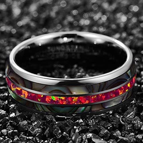 Vakki Bague en Carbure de Tungstène pour homme Femme 8 mm Véritable L'Opale Synthétique Carmin / Pourpre / Vert et Coquille d'Ormeau Bague de FiançAlles Mariage Taille 54 à 72 - Image 3
