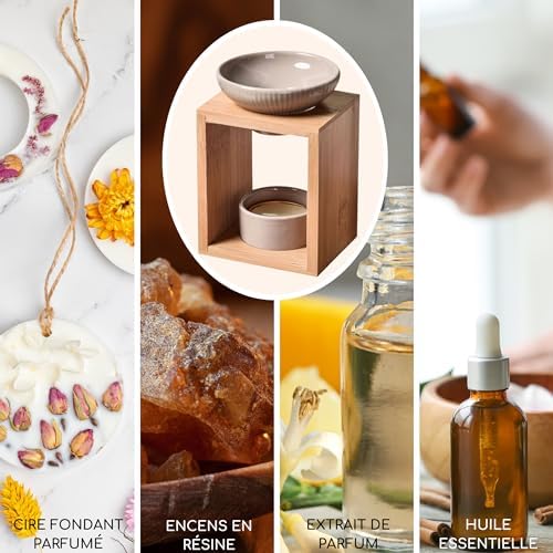Brûle Parfum Yona - Brûleur Fondant Cire Parfumée - Difffuseur Huile Essentiellle et Parfum d'Ambiance - Bougeoir Aromathérapie Porte Bougie en Bois et CéraMique DÉCORATIF - HAUTEUR: 12 CM - ZEN'Arôme - Image 4