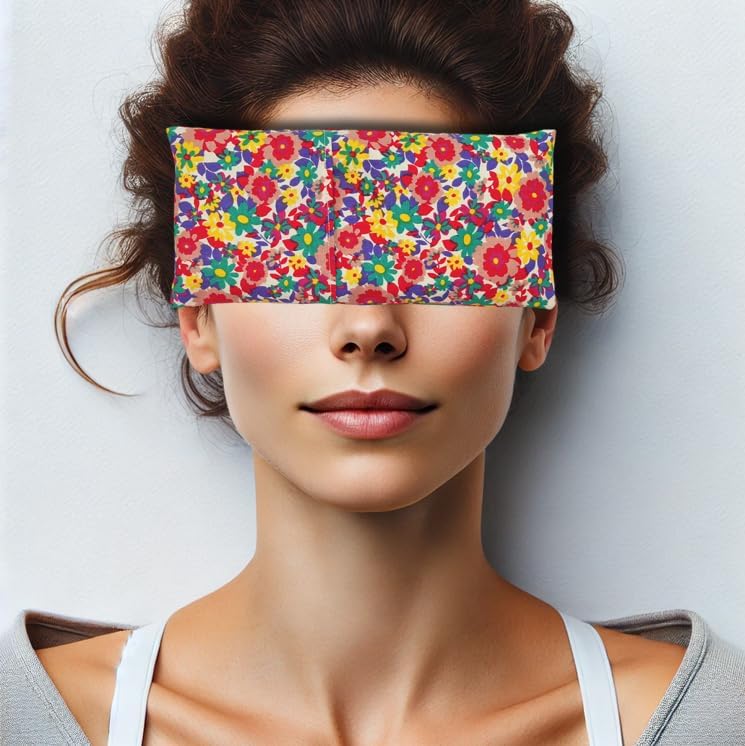 Coussin de yoga pour les yeux - oreillers couler les yeux fleurs - bleu | 1 Rembourrage et 1 housse lavable | Gines de Lavande et de Riz | Yoga, Méditation, relaxation, reposeur des Yeux - Image 4