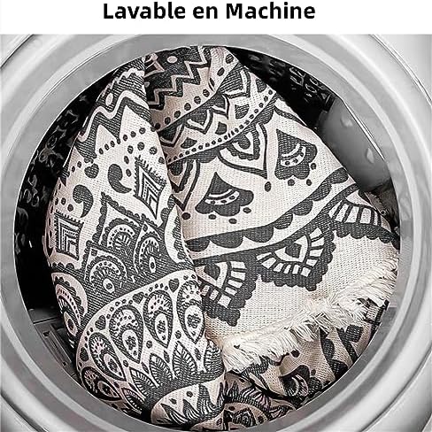 TOMIFINE TAPIS ROND EN COTON TRESSÉ BOHEME TAPIS AVEC FRANGES MANDALA MOTIF Antidérapant Tapis Décoration du Sol pour chambre à couchette, couloir, salon (60 cm, Rouge 2) - Image 5