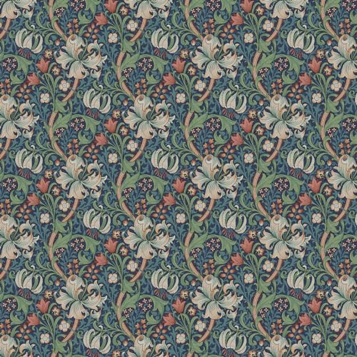 Tissu Imprimé William Morris - Bleu Lys Dore - Coussin de Rideau d'Ameubliment 100% coton - Image 2