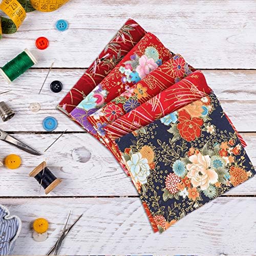 Souarts Lot de 5 Tissus en Coton pour Patchwork - Style Japonais - Tissu décoratif - Pour les Vêts, Le Bricolage, Les Loisirs Créatifs - Rouge - 50 x 50 cm - Image 6