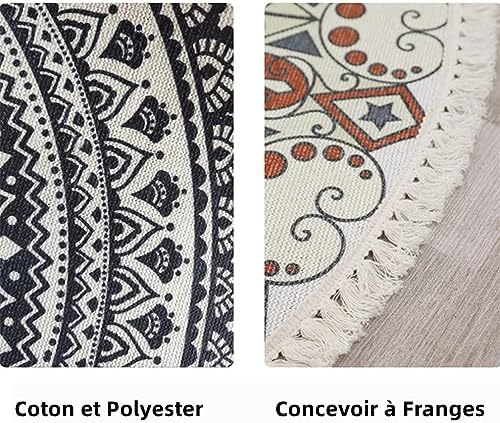 TOMIFINE TAPIS ROND EN COTON TRESSÉ BOHEME TAPIS AVEC FRANGES MANDALA MOTIF Antidérapant Tapis Décoration du Sol pour chambre à couchette, couloir, salon (60 cm, Rouge 2) - Image 4