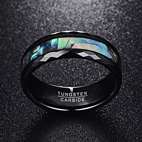 Nuncad bague en tungstène noir / argent / ou / vert Avec Coquille d'Abalone / Ondululation / Émerade 8 mm Alliance Anneau pour Homme Femme - Image 5