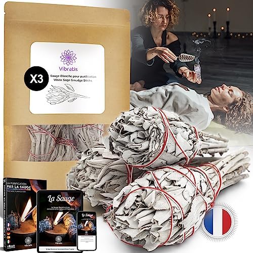 Vibratis 3x Sauge Blanche de Purification à Brueler lot de 3 Bâtonnet d'Encens de Sauge Blanche de Californie (𝗦𝗮𝘁𝗶𝘀𝗳𝗮𝗶𝘁𝗼𝘂𝗥𝗲𝗺𝗯𝗼𝘂𝗿𝘀𝗲)