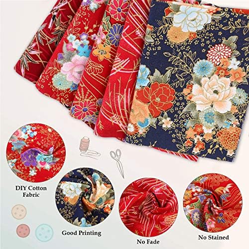 Souarts Lot de 5 Tissus en Coton pour Patchwork - Style Japonais - Tissu décoratif - Pour les Vêts, Le Bricolage, Les Loisirs Créatifs - Rouge - 50 x 50 cm - Image 4