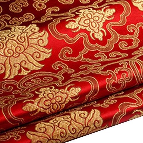 Ym youmu Tissu en satin soyeuux chinois à flesurs brodees coulaire CourtEpointe (Rouge, Vendu au mètre)