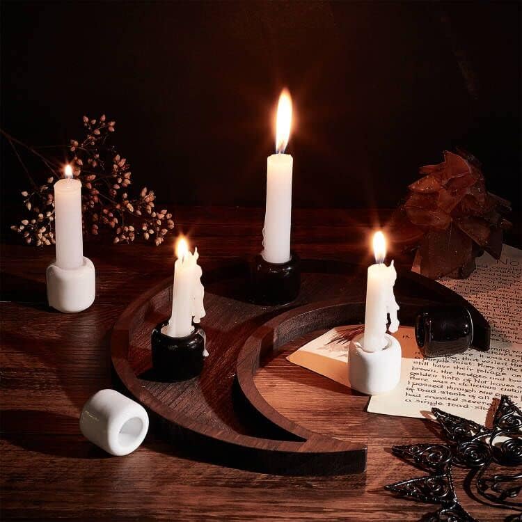 Ahandmaker lot de 5 bougeères carillon en céramique, 17,5 mm bougeères rituels noirs, Parfaits pour les rituels, la veille, la divination, La sorcellerie - Image 5