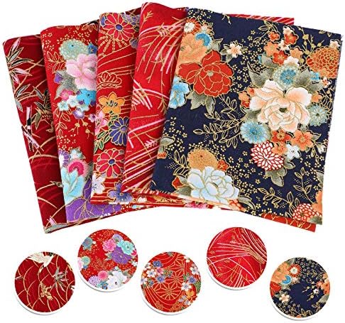 Souarts Lot de 5 Tissus en Coton pour Patchwork - Style Japonais - Tissu décoratif - Pour les Vêts, Le Bricolage, Les Loisirs Créatifs - Rouge - 50 x 50 cm - Image 2