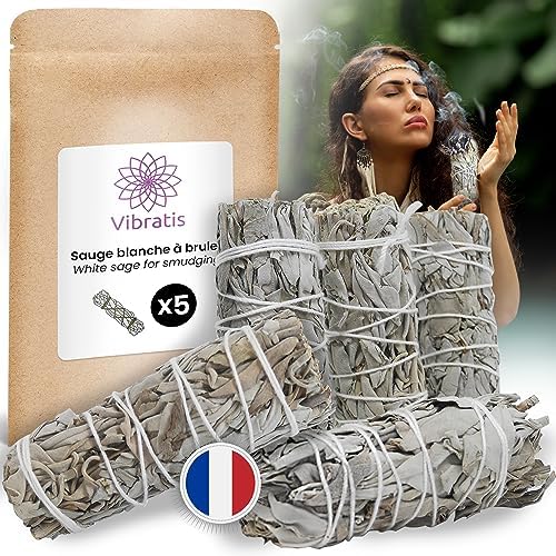 Vibratis Sauge Blanche de Purification à Brueler 5x | Lot de 5 Bâtonnets d'Encens de Sauge Blanche de Californie (𝗦𝗮𝘁𝗶𝘀𝗳𝗮𝗶𝘁 𝗼𝘂 𝗥𝗲𝗺𝗯𝗼𝘂𝗿𝘀𝗲)