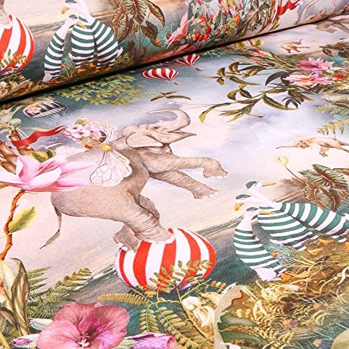 Craftnine Tissu Coton Imprimé Arty Cirque et VÉGÉTATIONS SUR FORT BEIGE - PAR 50 CM