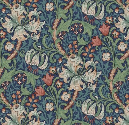 Tissu Imprimé William Morris - Bleu Lys Dore - Coussin de Rideau d'Ameubliment 100% coton - Image 3